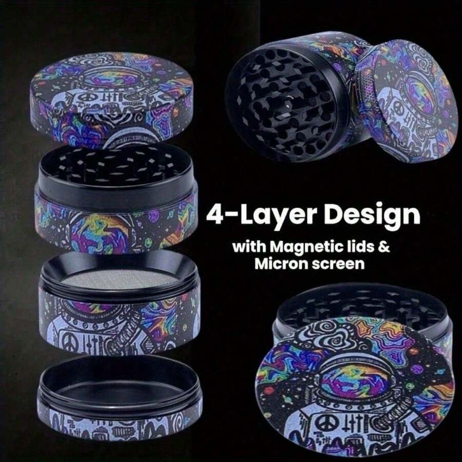 Molinillo de hierbas de astronauta de 1.6 pulgadas, molino de especias, mortero y maja, triturador de sal, trituradora de tabaco, vainilla, 4 secciones, molinillo portátil de aleación de zinc, picadora de cigarrillos, accesorios para fumar, regalo