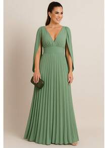 Women's Long Pleated Dress For Bridesmaids At Weddings And Graduations - 薄荷綠 - 查看 2