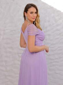 Elegant Off-The-Shoulder Long Dress Without Shine - 紫丁香色 - 查看 5
