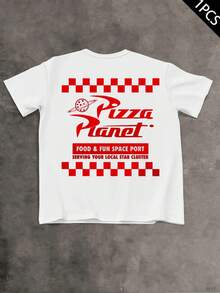 Pizza Planet Graphic T-Shirt, Men's Double-Sided Print T-Shirt, Fashion Casual Crew Neck, 220gsm Cotton (1 Piece) - trắng - Xem 3