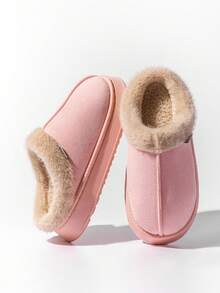 Unisex Fluffy Autumn/Winter Slippers - Indoor Non-Slip, Warm Comfortable Solid Color Plush Slip-On - Pink - View 5