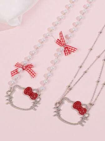  Sanrio Hello Kitty 吊坠项链，1 件可爱 Hello Kitty 吊坠项链，适合女孩日常佩戴