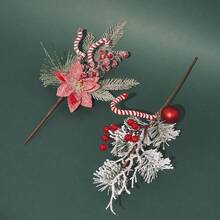 1 pieza, Ramas de pino con escarcha artificial y bayas, recortes de árbol de Navidad, ramas de cedro de Navidad para coronas y decoración navideña, tallos de árbol de Navidad de plástico para manualidades DIY