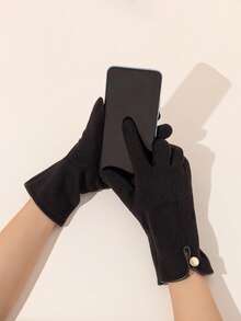 1pair Women Warm Thermal Lined Touchscreen Driving Gloves, Cute Design - Black - View 13