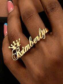 1 chiếc nhẫn thép không gỉ khắc tên cá nhân, nhẫn đôi cỡ lớn dành cho nữ, nhẫn đôi màu vàng thời trang cho các cặp đôi, tên có thể tùy chỉnh, kiểu dáng tối giản hàng ngày, kèm hộp quà, lý tưởng cho Ngày Valentine, Sinh nhật, Ngày của Mẹ. - Vàng - Xem 8