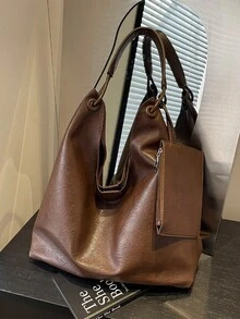 Túi đeo vai nữ mùa Thu/Đông mới, chất liệu vải mờ màu cà phê, túi xách công sở mềm mại hiện đại, kiểu dáng tối giản với dây đeo điều chỉnh được và ngăn đựng tiền xu. - màu nâu - Xem 7