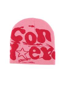 1 Miếng Y2K Phong cách Gothic Chữ cái Dệt hoa Mũ đan , Cả hai Dành Cho Nam Và Nữ , Thích hợp Đối với Ngoài trời Thể thao , Mua sắm , Các bữa tiệc , Đi du lịch Và Khác Dịp - Đỏ - Xem 5