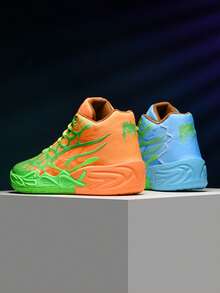 Fashionable Boys' Colorful Basketball Shoes, Outdoor Sports Casual Sneakers With Thick Soles, Multi-Color Combination - Green Blue - View 6