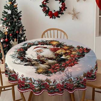 1/36 st jultomte-, älgmönstrad bordsduk - 100 % polyester rektangulär rund präglad bordsduk, lämplig för högtidsfester, familjesammankomster, festlig atmosfärdekoration