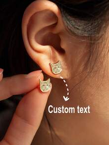 Customized Photo Engraved Stainless Steel Cat Dog Portrait Earrings, Personalized Pet Memorial Gift, Fashion Simple Jewelry For Women, Birthday Gift For Pet Lovers, Suitable For Mother's Day, Valentine's Day, Christmas, Gifts For Family, Lover, Friends, Mom, Girlfriend, Bestie, Students