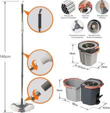 Cubo con Pedal Juego de fregona y cubeta, Cuboíble de fregona, con diseño escurridor y fregona giratoria de 360°, Set de Limpieza de Suelos Uso en húmedo y,Sistema de Limpieza hogar - 1 - Ver 5