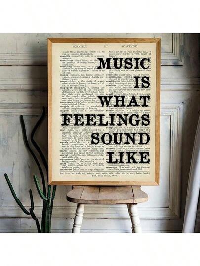 1pc Vintage Canvas Music Quote Print Wall Art, 'Music Is The Sound Of Feelings' Poster For Living Room, Bedroom, Home Decor, Without Frame