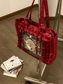 日系原宿新款时尚缎面蝴蝶结大容量Lta包，可放粒粒，可挂钥匙扣，可放明信片，可放公仔，可参加漫展，可参加派对，可送朋友，可单肩，可放徽章，可放镭射票，可搭配Lolita服饰，可送情人节礼物，可送圣诞礼物，可送生日礼物，时尚优雅淑女Lta包，史上最佳圣诞礼物 - 紅色 - 查看 6