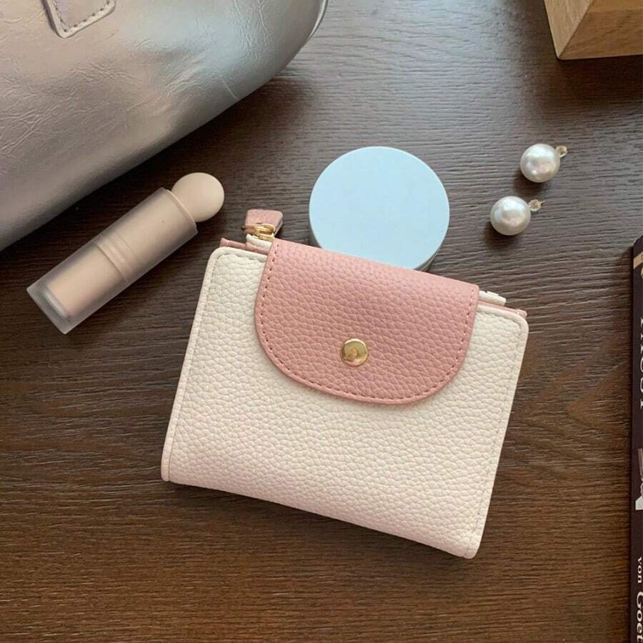 女士迷你零钱包，新款柔软皮革，高品质对折零钱包，大容量，适合女性，秋季小巧可爱，Y2K风格 - 白色 - 查看 1