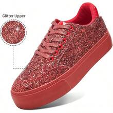 Glitter Platform Sneakers Women Casual Sequin Sparkly Shoes Bling Thick Sole Walking Shoes Shiny Sequin Wedding Sneakers For Ladyhalloween - Lấp lánh màu đỏ - Xem 10