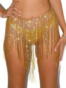 1 pezzo Catena per vita con cristalli e strass, lunga nappa, catena per il corpo