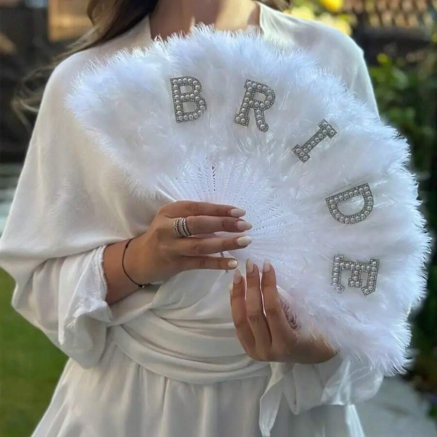 1Pc Bridal White Feather Fan Non-Folding Wedding & Bachelorette Party Decoration For Party Clothing Accessories And Party Decorations Weddings And Bridal Showers, Wedding Accessories For Bride