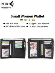 MIYIN Fashion Vintage Women Short Wallet For Daily Multifunction Large Capacity Trifold Credit Card Holder RFID Blocking Wallet For Credit Card/ ID Card/ Coins/ Cash/ Receipts/Photo Ladies Double Zipper Pocket Clutch ,Gifts,Birthday Gifts,Anniversary