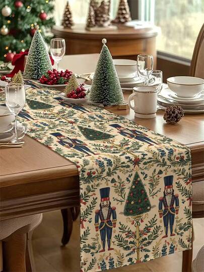 1 pezzo Tappeto da tavolo natalizio a tema Schiaccianoci, decorazione natalizia per tavolo, tappeto da tavolo simil-lino natalizio, set da 4 tovagliette, 1 federa per cuscino, 3 prodotti disponibili, decorazioni natalizie per interni/esterni, decorazioni per casa invernale, decorazioni natalizie, decorazioni per feste natalizie