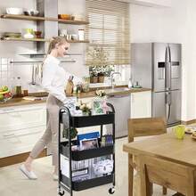 WILLINGTE Carrito de Almacenamiento Metal con 3 Niveles, Carrito de Utilidadóvil, Organizador con Ruedas, Fácil de Montar para Oficina para Baño, Cocina, Salón, Oficina (Negro) - rosa - Ver 3