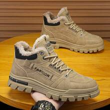 Botas de nieve de invierno para hombre, casuales y versátiles, cálidas y de moda, adecuadas para deportes al aire libre. Con textura similar al gamuza, diseño por capas, estética vintage, costuras detalladas, duraderas y resistentes