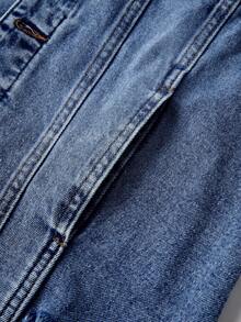 Women's Denim Jacket With Long Sleeves And Buttoned Distressed Denim Jacket - Medium Wash - View 7