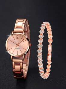 2 piezas Pulsera de reloj de acero graduado estilo romano para adolescentes y estudiantes - Multicolor - Ver 13