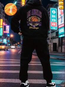 Set di felpa con cappuccio e pantaloni della tuta con grafica in stile emo per uomo taglia grande, outfit casual da strada, design interessante, adatto per uso quotidiano, abbigliamento autunno/inverno, completi comodi