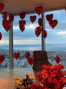 18英寸黑红心形气球，5/10/20个装心形铝箔气球，黑红生日装饰，爱心气球，情人节气球，适用于生日派对、婚礼、情人节装饰 - 黑加紅 - 查看 4