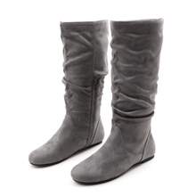 lunryet Women's Soft Suede Low Heel Mid Calf Boots | Comfortable Fall Outdoor Footwear With Side Zipper & Non-Slip Sole SHELLY-1 - 灰色 - 查看 1