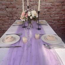 1 chiếc khăn trải bàn ren ngọc trai lãng mạn, trang trí cổng cưới, vải trang trí bàn tiệc cô dâu, khăn trải bàn ren ngọc trai, phù hợp với bàn trưng bày món tráng miệng màu trắng không nhăn trong suốt thêu - Màu tím - Xem 6