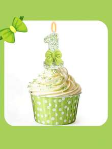 浅绿色蝴蝶结数字 0-9 生日周年纪念婚礼订婚派对蛋糕装饰蜡烛 - 淺綠色 - 查看 4