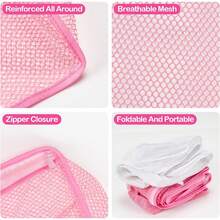 2 PCS Ball Pit Balls Bags - Storage Mesh Bag With Zipper Suitable For Storage,Sturdy And Durable,Large Size 17.7 X 11.8 X 13.7 Inches, Pink & White(Only Storage Bag,No Ball) - 1 - View 6