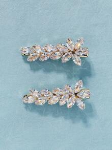 2pcs Cubic Zirconia Decor Bridal Hair Clip Royal Tiaras - Gold - View 7