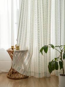 1 件亚麻条纹糖果现代薄纱窗帘 - 日式亚麻风格，杆袋设计，适用于客厅和卧室 - 透明过滤窗帘，客厅窗帘，卧室窗帘 - 彩色 - 查看 1