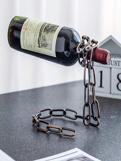 1PC Floating Chain Wine Rack, Artistic Luxury Wine Rack, For Fashionable Champagne Wine Display, Modern And Creative Bevel Design, Very Suitable For Western Decoration, Elegant Home Style, Simple Metal Wine Bottle Holder, Home Accessories Ornaments,Bar Accessories