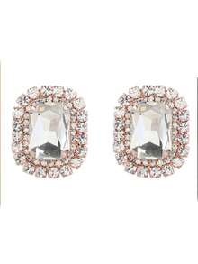 A Pair Of Silver Geometric Rhinestones For Fashionable Beauty And Sexy Evening Party Earrings, Suitable For Wearing At Parties