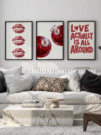 1pc Unframed, Cherry Red Wall Art Retro 8 Ball, Kiss Lips, Preppy Decor (Digital Download)