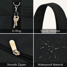 Large Tote Bag Women Waterproof With 12 Pockets Top Zipper Close Utility Bags Work School, Style - 黑色 - 查看 8