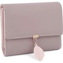 Cartera de Mujer - UTO Monedero Pequeño con Adorno Hoja Colgante Cartera Minimalista con Bolsillo de Cremallera para Monedas - 1 rosa - Ver 5