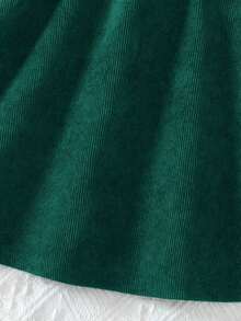 Young Girl Elegant Corduroy Christmas Beret Dress, With Refined Button Design And Corduroy Fabric, Round Neck Long Sleeve A-Line, And Elegant, Suitable For Christmas Parties And Daily Wear - Green - View 7