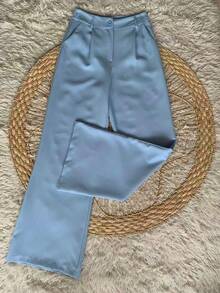 Zero Sleeve Asymmetrical Crepe One Shoulder Pantaloon Set - 淺藍色 - 查看 5