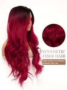 角色扮演长波浪假发，渐变红色中分款式，易于护理，女士日常派对假发，Y2K 合成蓬松时尚酷女孩假发，浪漫优雅万圣节圣诞节音乐节服装假发，浪漫休闲街头耐热假发，30 英寸 - 漸層紅色 - 查看 7