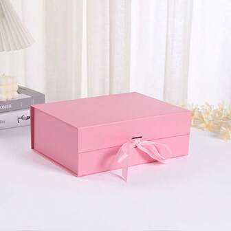 1pc Ribbon Gift Box Packaging, Solid Color Bow Gift Box, Luxury Gift Box Packaging - One-Piece Foldable Flip-Cover Ribbon Gift Box For Birthday Gifts, Foldable Box Wholesale Solid Color Bow Packaging Box, Cross-Border Trade Foldable Gift Box One-Piece Gift Box Bow Foldable Box Birthday Gift Hard Box One-Piece Cosmetic Gift Box Holiday Gift Box