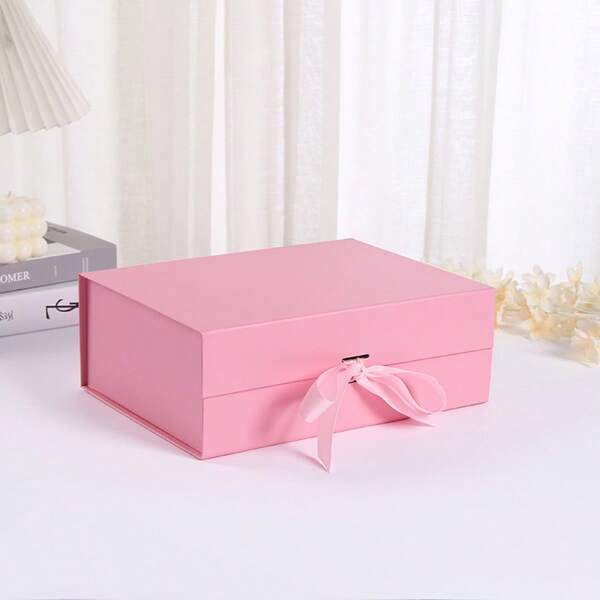 1pc Ribbon Gift Box Packaging, Solid Color Bow Gift Box, Luxury Gift Box Packaging - One-Piece Foldable Flip-Cover Ribbon Gift Box For Birthday Gifts, Foldable Box Wholesale Solid Color Bow Packaging Box, Cross-Border Trade Foldable Gift Box One-Piece Gift Box Bow Foldable Box Birthday Gift Hard Box One-Piece Cosmetic Gift Box Holiday Gift Box