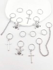 13pcs Cross And Skull Decorative Hair Rings, Dreadlock Beads Clips Hair Accessories Loc Hair Jewelry For Halloween Party Braids - Silver - View 2