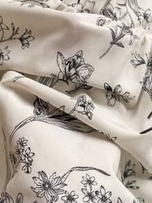 Rusttydustty Áo cánh tay bồng họa tiết hoa đen trắng cổ vuông mùa hè phong cách lãng mạn kiểu Pháp - trắng - Xem 8