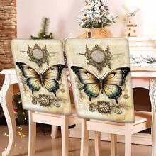 2/4/6 piezas Fundas de silla con estampado de mariposa de lino, adecuadas para decoración del hogar, sala de estar, comedor, jardín, hotel, fiesta, material de poliéster lavable
