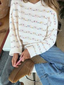 Fashionable Women Cute Colorful Polka Dot Sweater, Loose Fit Pullover Knit Top, Autumn/Winter