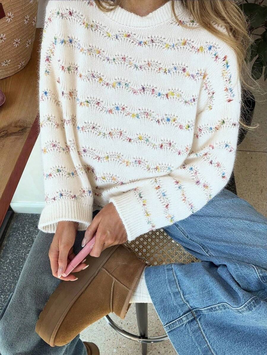 Fashionable Women Cute Colorful Polka Dot Sweater, Loose Fit Pullover Knit Top, Autumn/Winter
